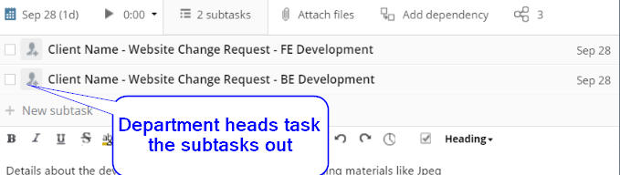 In Development Sub Depts Assign Subtasks