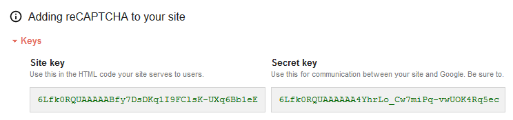 Google reCAPTCHA - Keys